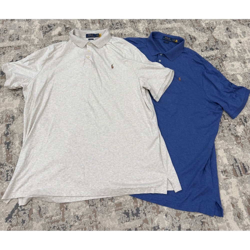 Polo Ralph Lauren Mens XXL Classic Fit Polo Shirt Lot of 2 Blue Grey Heathered